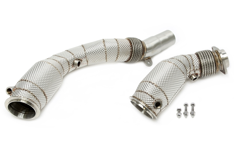 TA Technix downpipe with heat shield and catalytic converter fits for BMW 2 series M2 type F87, 3 series M3 type F80, 4 series M4 type F82, F83 - engine code S55