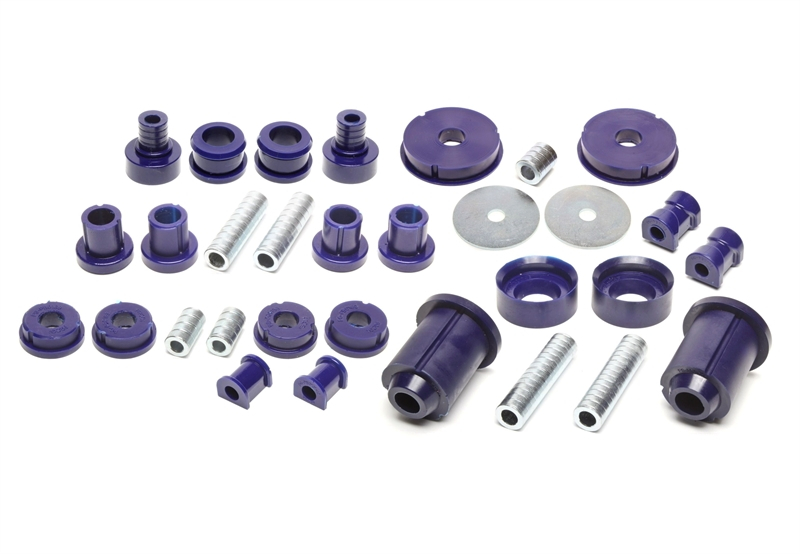 TA Technix PU-bushings kit 37-pieces / front axle+rear axle / front axle with Ø 19mm rod / M3 eccentric / rear axle with Ø 14mm rod / fits BMW 3 series E30