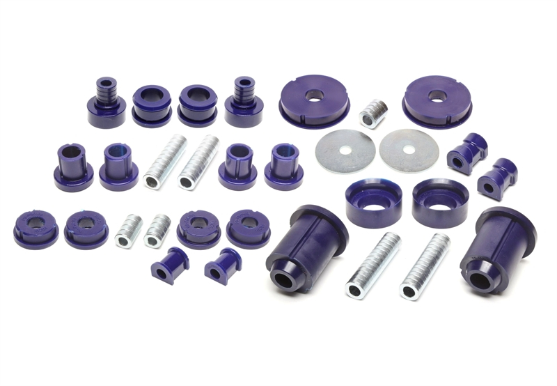 TA Technix PU-bushings kit 37-pieces / front axle+rear axle / front axle with Ø 19mm rod / M3 eccentric / rear axle with Ø 18mm rod / fits BMW 3 series E30