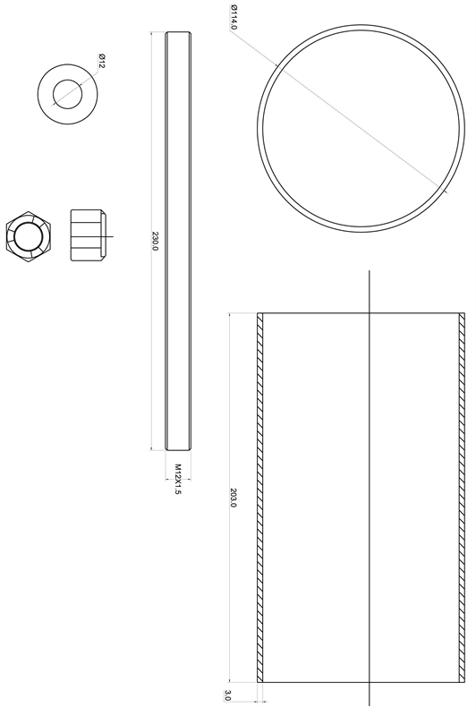 TA Technix universal 8" adapter tube+threaded rod, " bolt in sytem" , extension for LFUN016